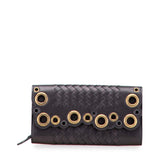 Nappa Intrecciato Grommet Scalloped Edge Long Wallet